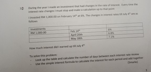Solved During the year I made an investment that had changes | Chegg.com