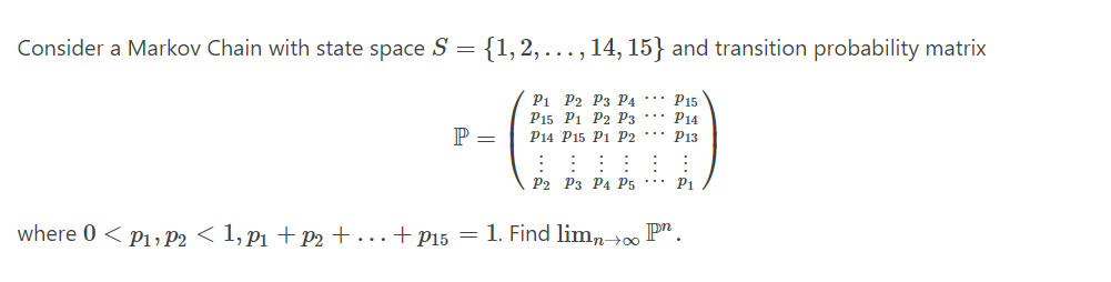 Solved Consider a Markov Chain with state space | Chegg.com