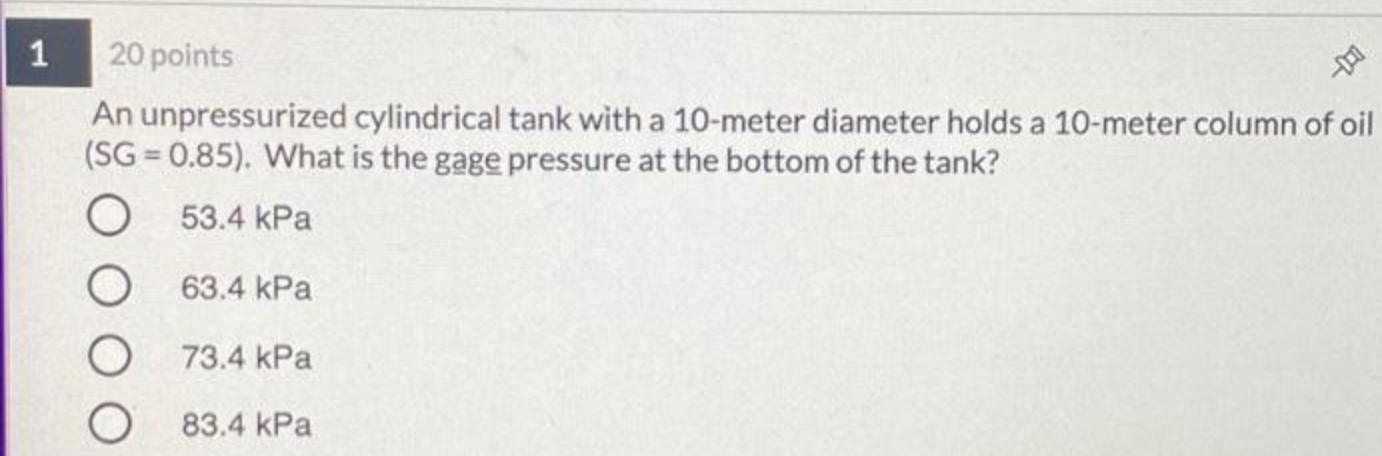 Solved 1 20 points An unpressurized cylindrical tank with a | Chegg.com