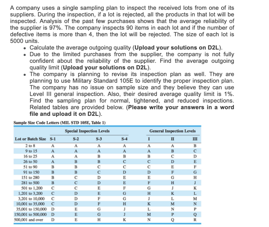 A company uses a single sampling plan to inspect the | Chegg.com