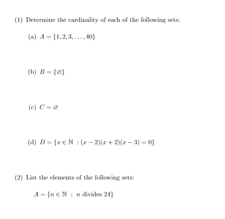 Solved 1 Determine The Cardinality Of Each Of The Follo Chegg Com Solved 1 Determine The Cardinality Of Each Of The Follo Chegg Com