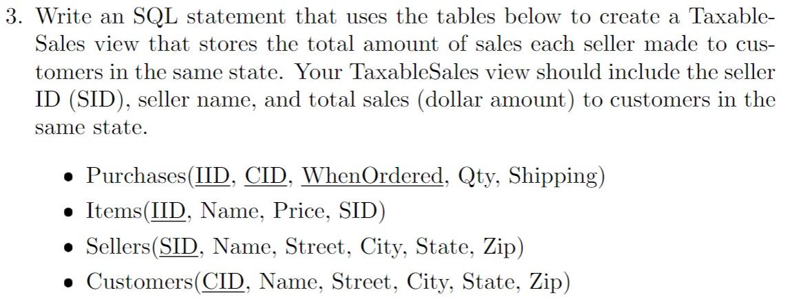 Solved 3. Write an SQL statement that uses the tables below | Chegg.com