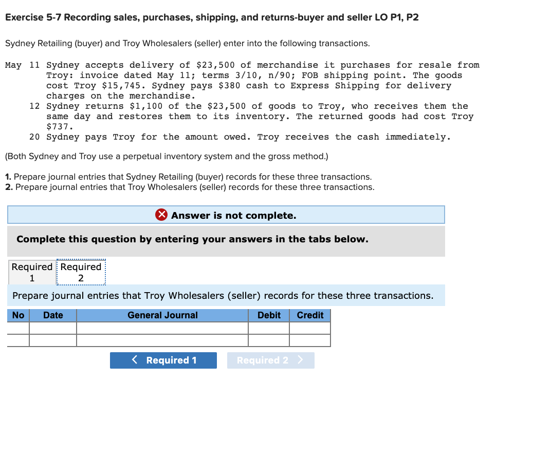 Solved Exercise 5-7 Recording Sales, Purchases, Shipping, | Chegg.com
