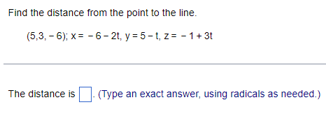 Solved Find the distance from the point to the line. | Chegg.com