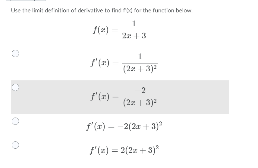 Solved Use The Limit Definition Of Derivative To Find F X