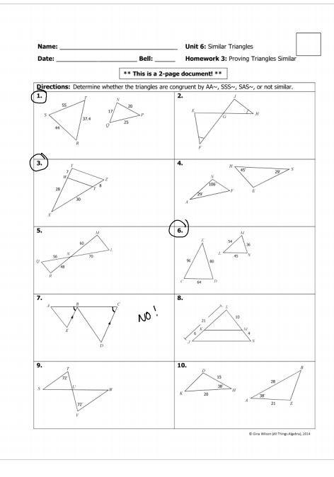 Solved Name Unit 6 Similar Triangles Date Bell Homework 1827