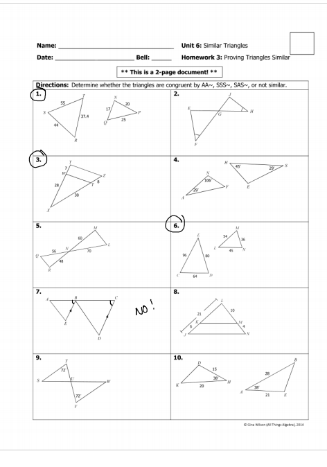 Solved Name Unit 6 Similar Triangles Date Bell Homework 7025