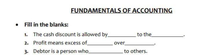 Solved FUNDAMENTALS OF ACCOUNTING Fill In The Blanks 1 Chegg