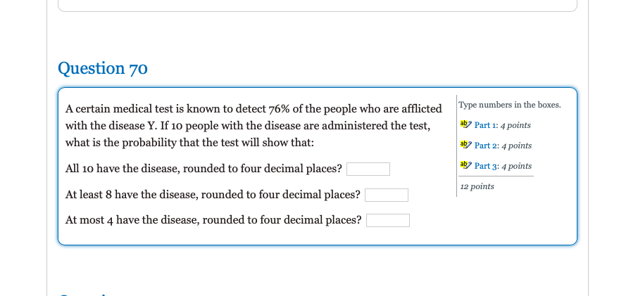 Solved Question 70 Type numbers in the boxes. A certain | Chegg.com