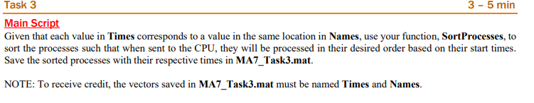 Task 1 7- 10 min Main Script Load in Processes.mat, | Chegg.com