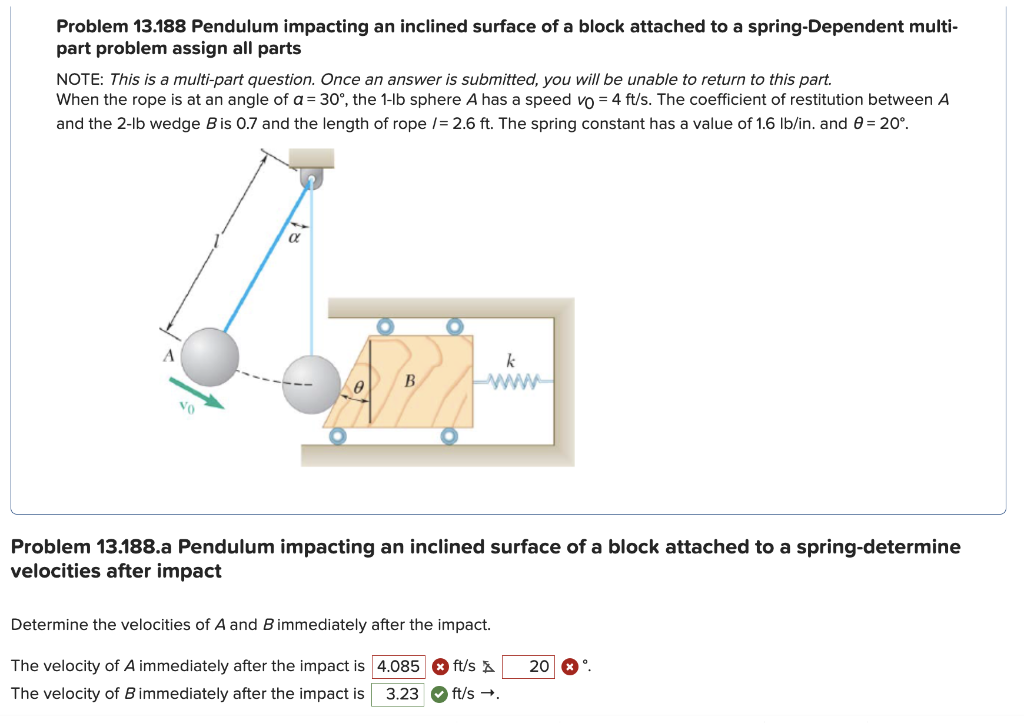 Solved Problem 13.188 Pendulum impacting an inclined surface | Chegg.com