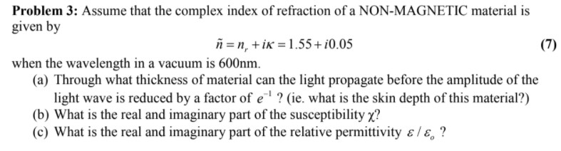 Solved Problem 3: Assume That The Complex Index Of | Chegg.com