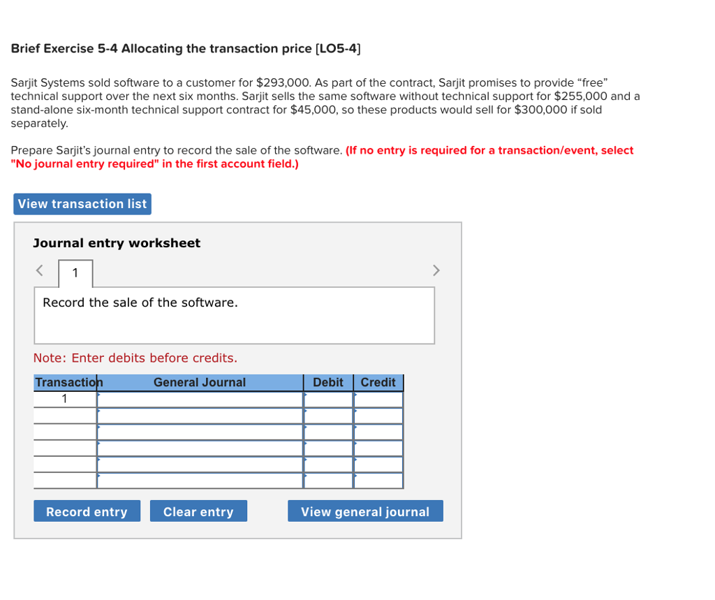 Solved Brief Exercise 5-4 Allocating The Transaction Price | Chegg.com