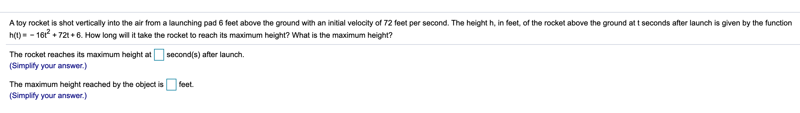 Solved A toy rocket is shot vertically into the air from a | Chegg.com