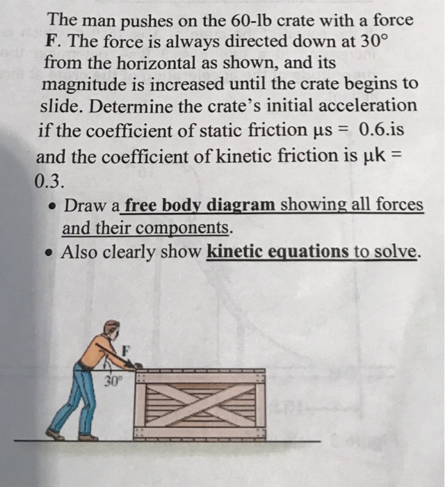 Solved The man pushes on the 60-lb crate with a force F. The | Chegg.com