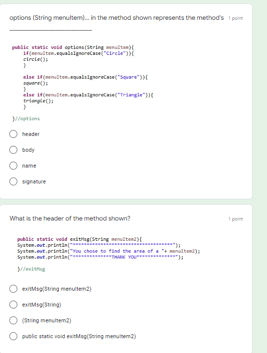 Solved 1 point Given the method definition public static | Chegg.com