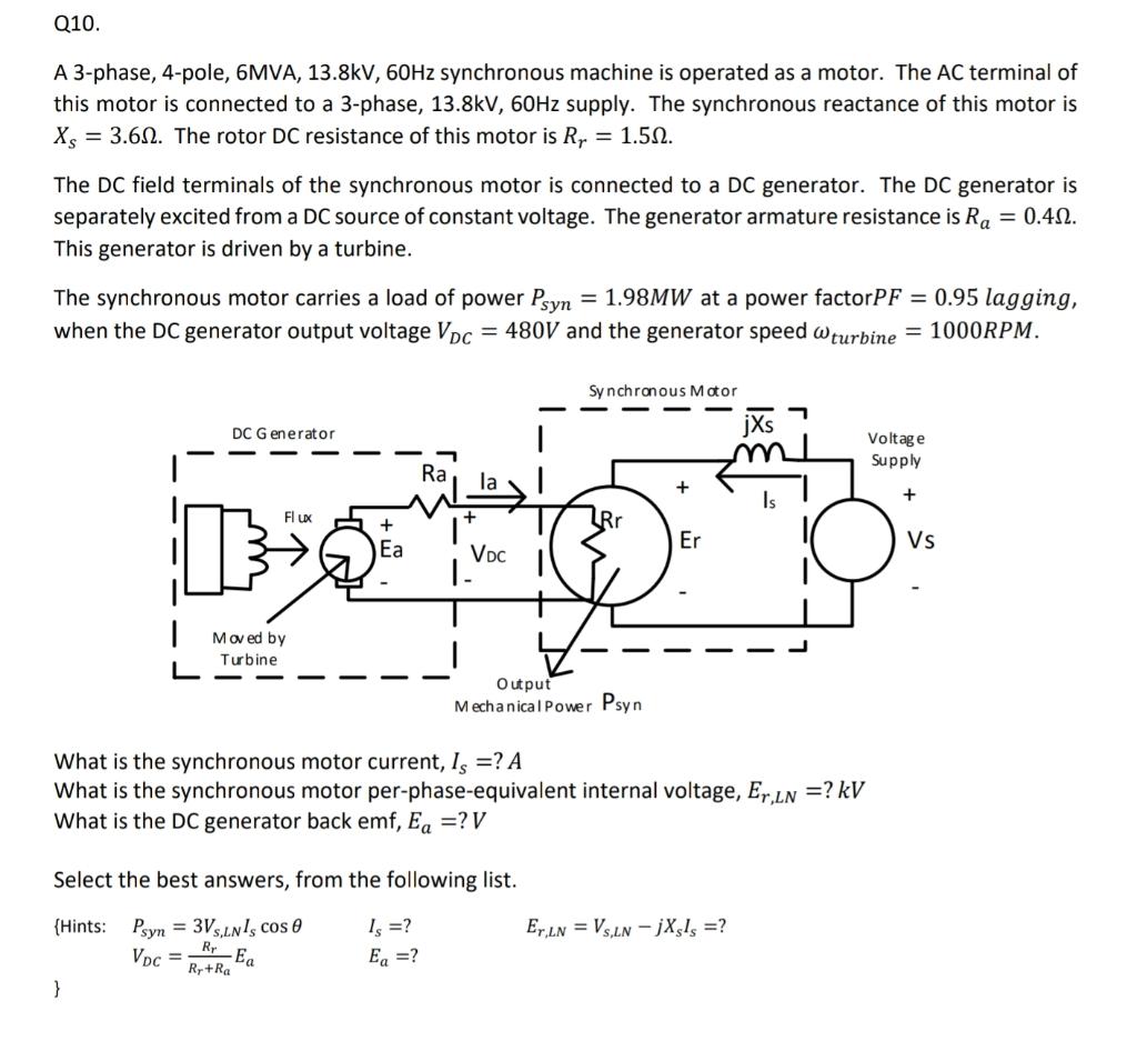 Solved A 3-phase, 4-pole, 6MVA, 13.8kV,60 Hz synchronous | Chegg.com