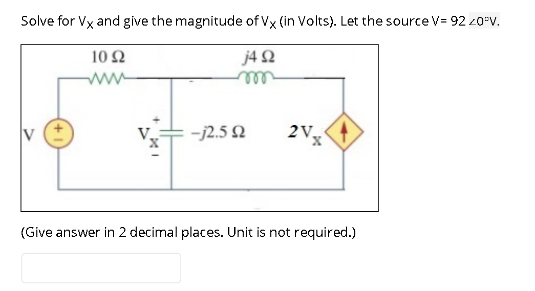 Solved Solve for Vx and give the magnitude of Vx (in Volts). | Chegg.com