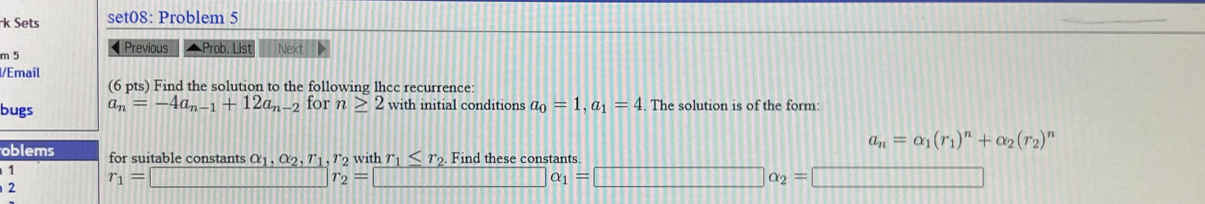 Solved rk Sets set08: Problem 5 Previous Prob. List Next m 5 | Chegg.com