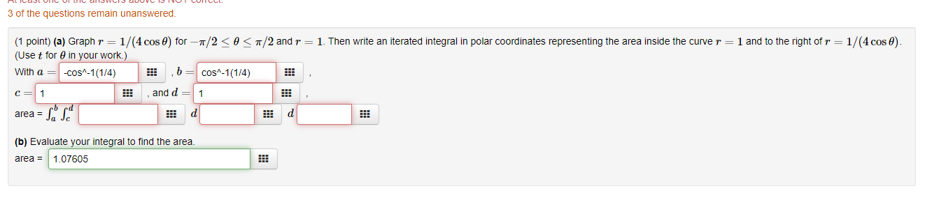 Solved 3 of the questions remain unanswered. (1 point) (a) | Chegg.com