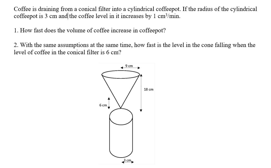 Solved Coffee is draining from a conical filter into a