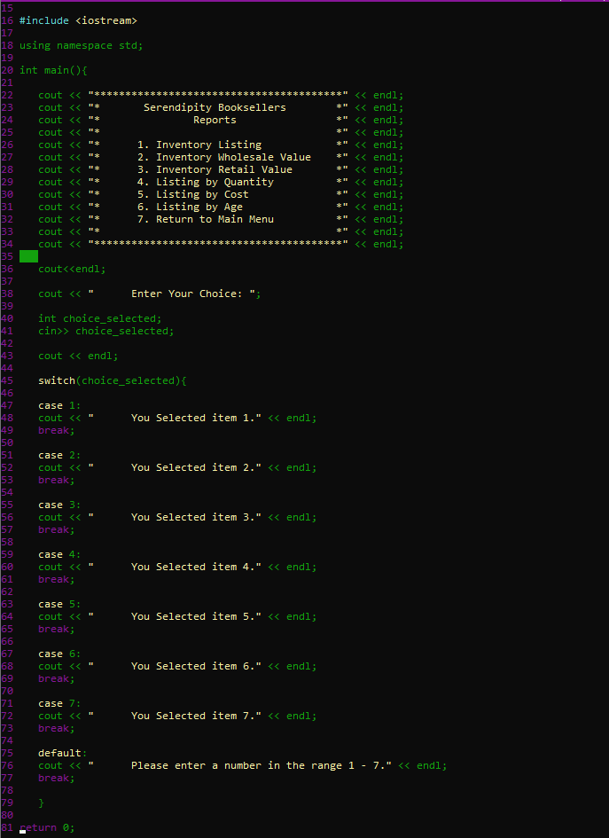 Solved In addition to the switch statement, all menus must | Chegg.com