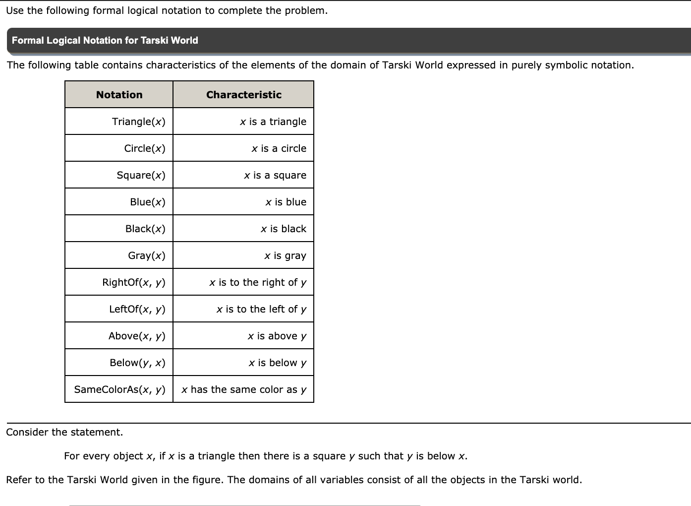 Solved Use the following formal logical notation to complete | Chegg.com