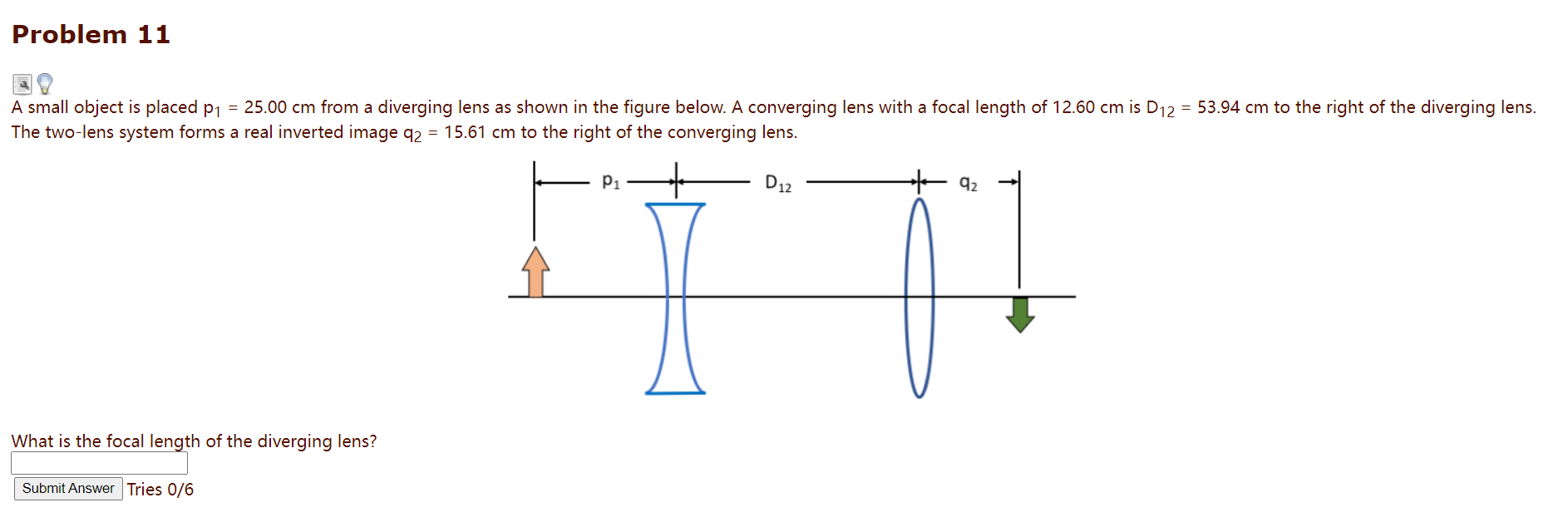 Solved Problem 11 A small object is placed p1 = 25.00 cm | Chegg.com