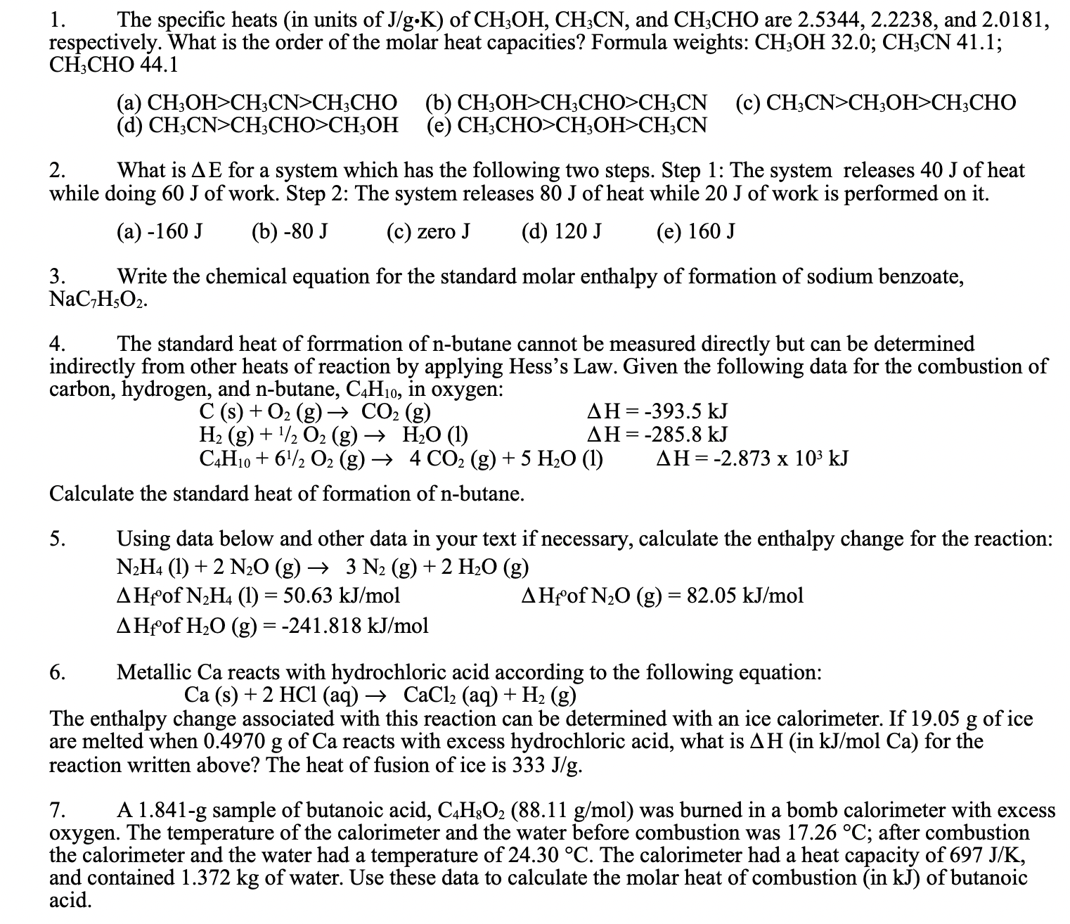 Solved 1. The specific heats (in units of J/g⋅K ) of | Chegg.com