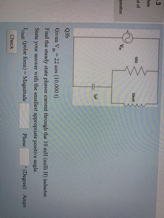 Solved 3 lete ut of 500 10mH uestion Q3b Given Vin = 22 cos | Chegg.com