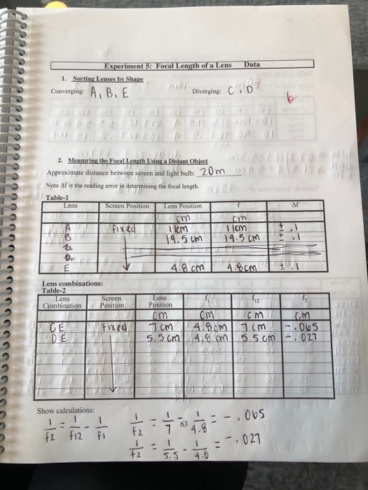 the focal length of a converging lens experiment