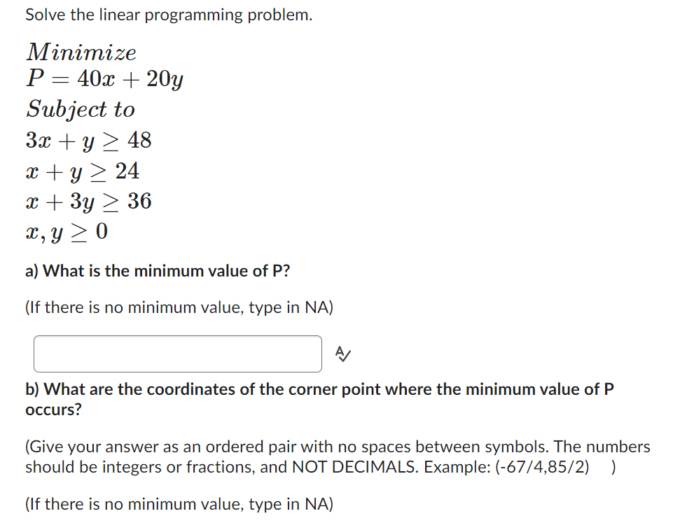 Solved Solve the linear programming problem. Minimize | Chegg.com