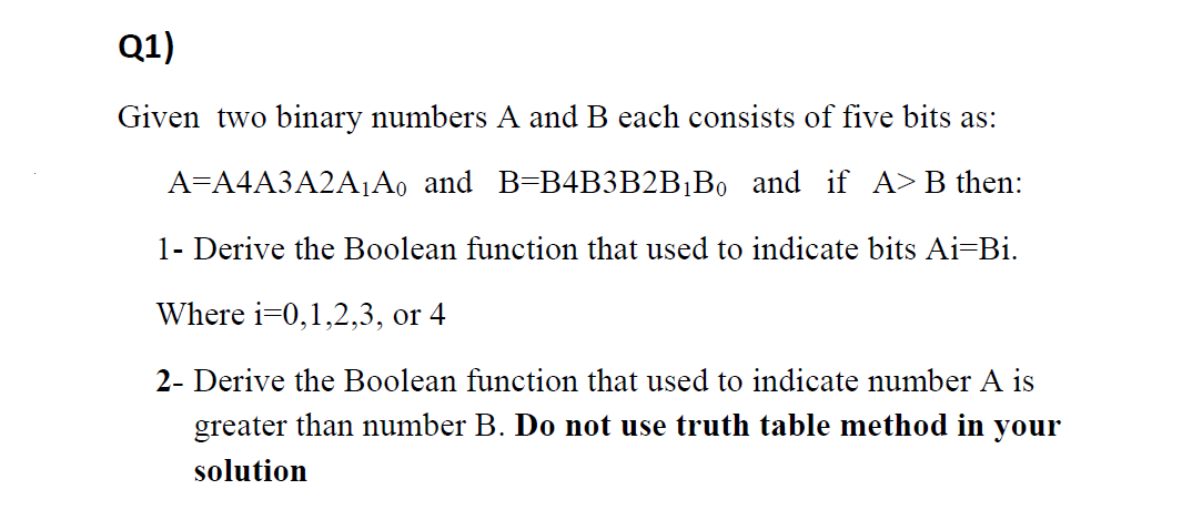 Solved Q1) Given Two Binary Numbers A And B Each Consists Of | Chegg.com