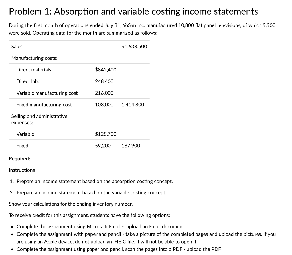 Solved Problem 1 Absorption and variable costing