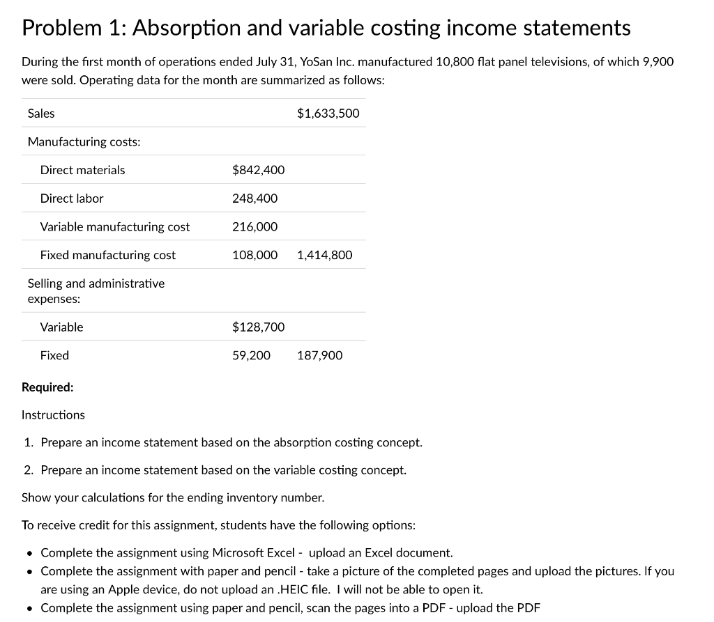 Solved Problem 1 Absorption And Variable Costing Income 7920