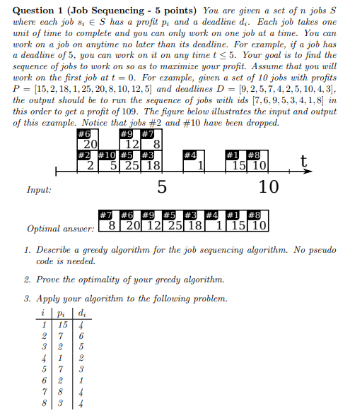 Solved Question 1 (Job Sequencing - 5 points) You are given | Chegg.com