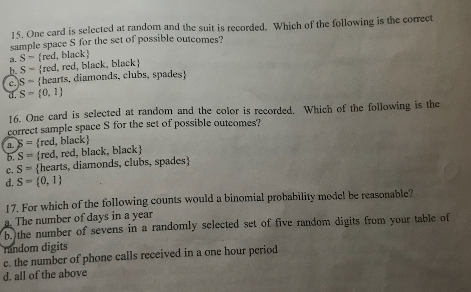 Solved 15. One card is selected a sample space S for the set | Chegg.com