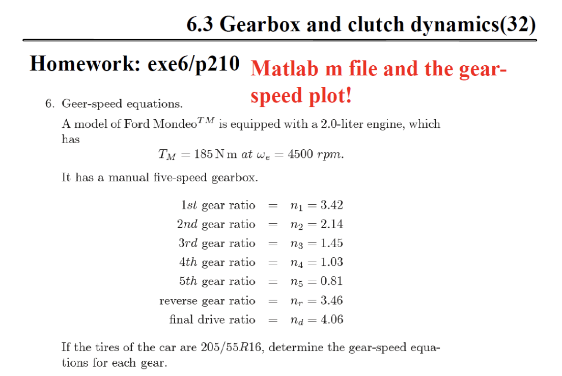 Solved Gearspeed equations. A model of Ford