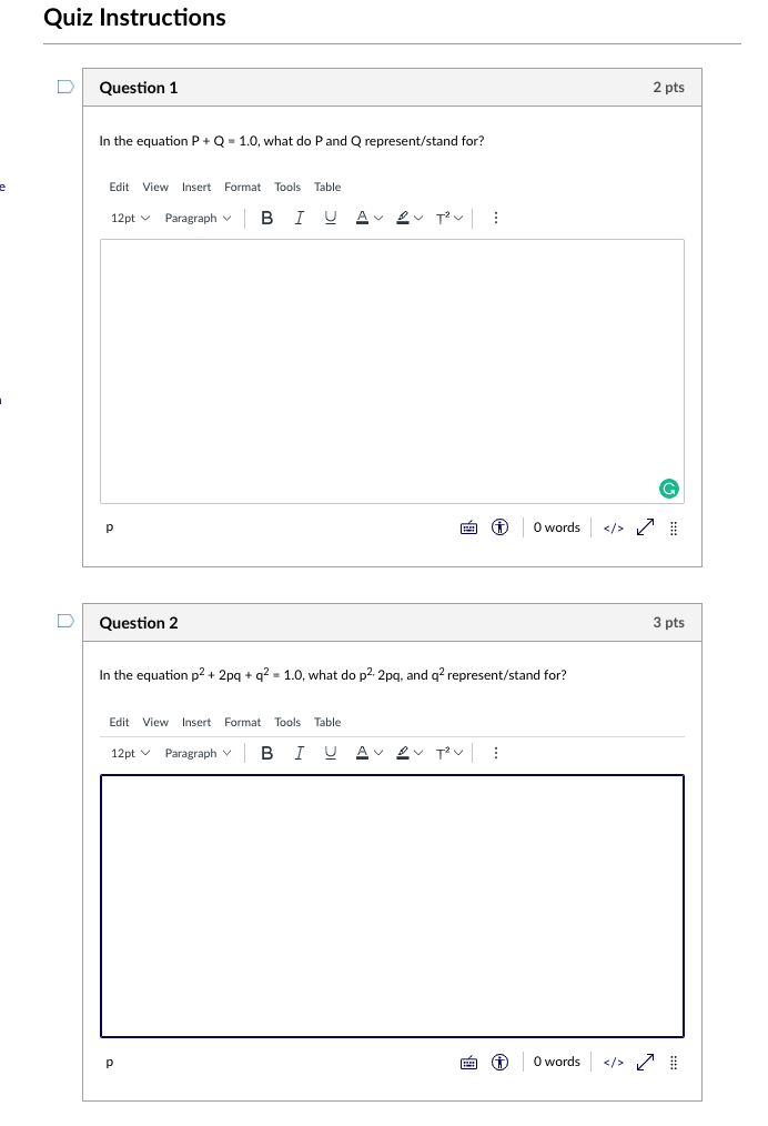 Solved Quiz Instructions D Question 1 2 pts In the equation | Chegg.com