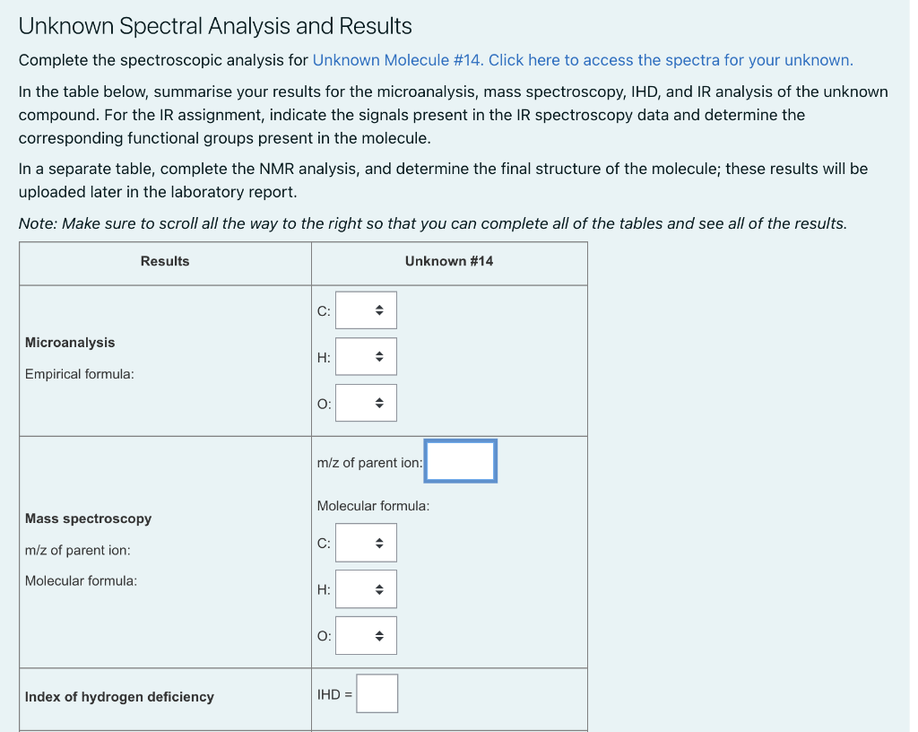 Solved Unknown Spectral Analysis and Results Complete the | Chegg.com