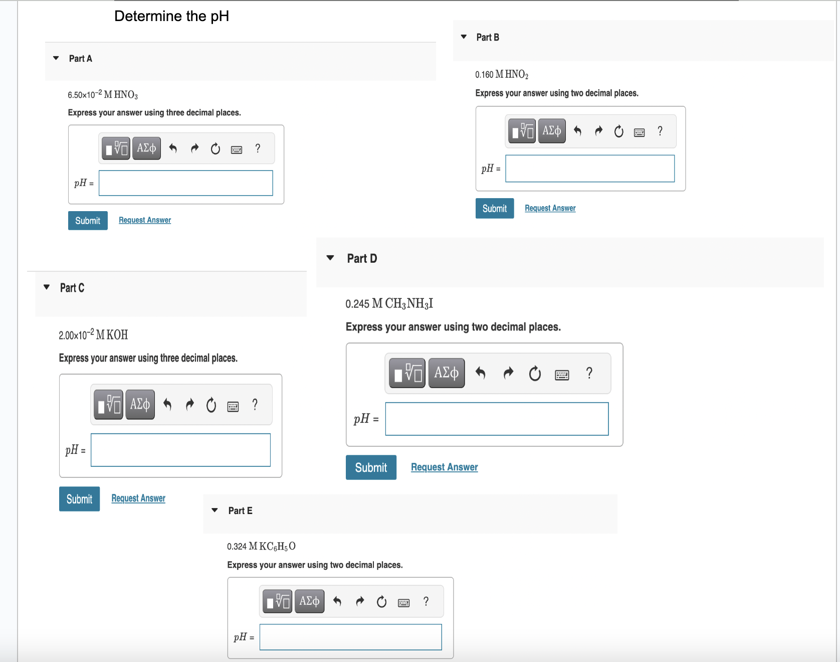 Solved Determine The PH Part A Part B 0.160MHNO2 | Chegg.com