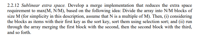 Solved 2.2.12 Sublinear extra space. Develop a merge | Chegg.com