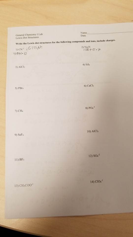 Solved General Chemistry I Lab Lewis Dot Structures Date | Chegg.com