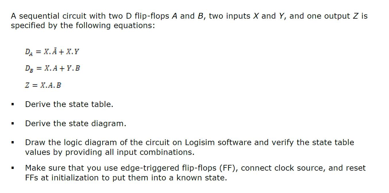 Solved A sequential circuit with two D flip-flops A and B, | Chegg.com