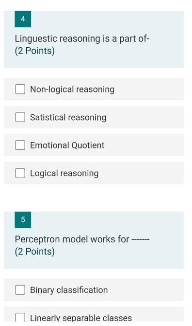 Solved 5 Perceptron model works for ------ (2 Points) Binary | Chegg.com