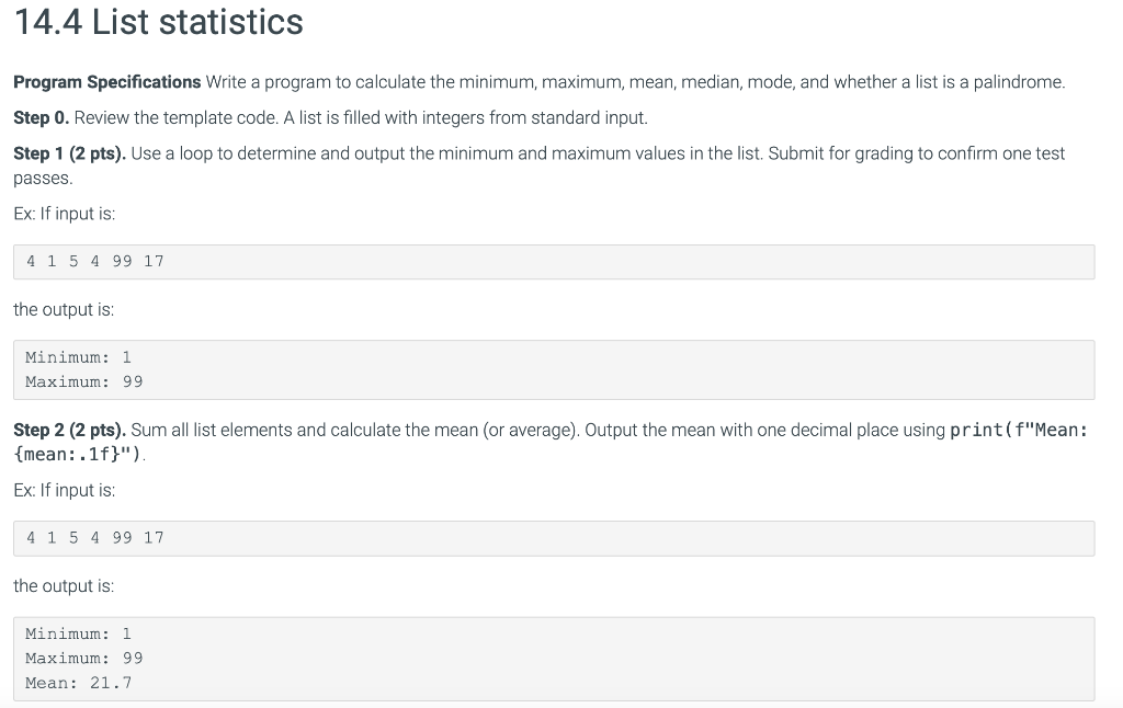 Solved 14.4 List statistics Program Specifications Write a | Chegg.com