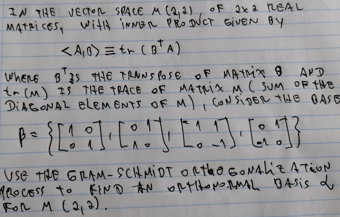 IN THE VECTOR SPACE M(2,2) OF 2×2 REAL MATRICES, with | Chegg.com