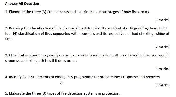 Solved Answer All Question 1. Elaborate the three (3) fire