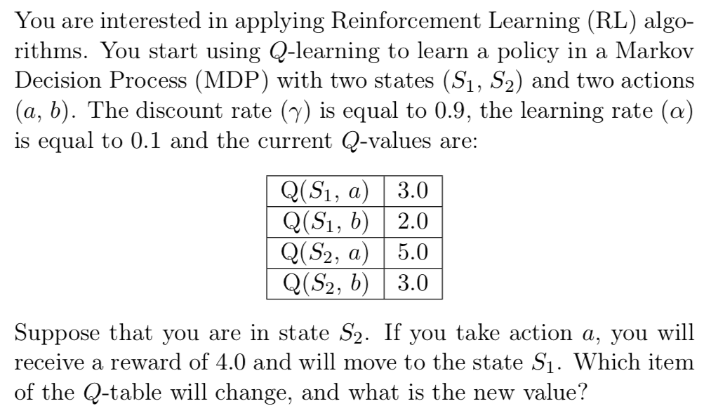 Solved You Are Interested In Applying Reinforcement Learning | Chegg.com