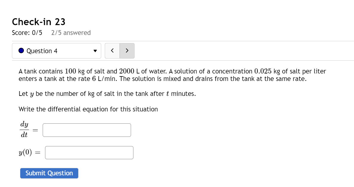Solved A tank contains 100 kg of salt and 2000 L of water. A | Chegg.com